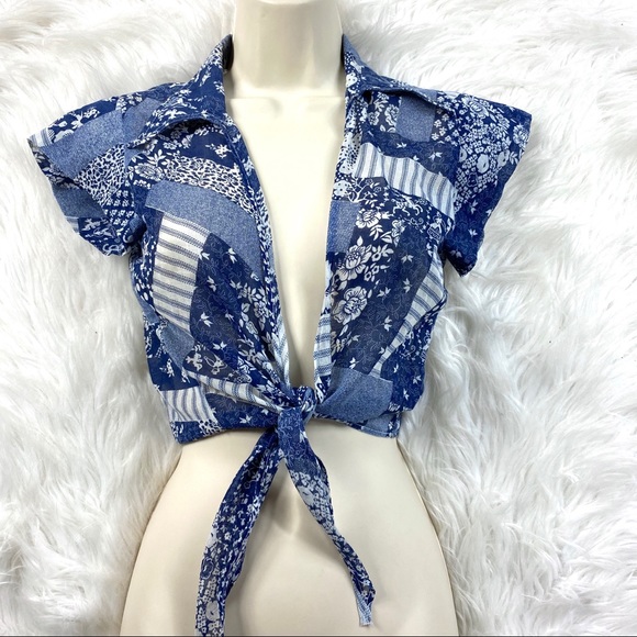 Authentic Original Vintage Style Tops - VTG 70’s Shirtlings Tie Crop Top Dutch Deer Boho